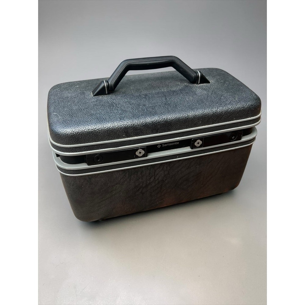 Vintage Samsonite Series 3600 Charcoal Gray Vanity Train Case w Mirror & Keys